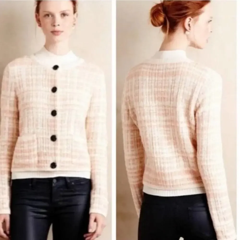 Anthropologie‎ Knitted & Knotted Pink Plaid Cardigan Wool Alpaca Large Grandmaw